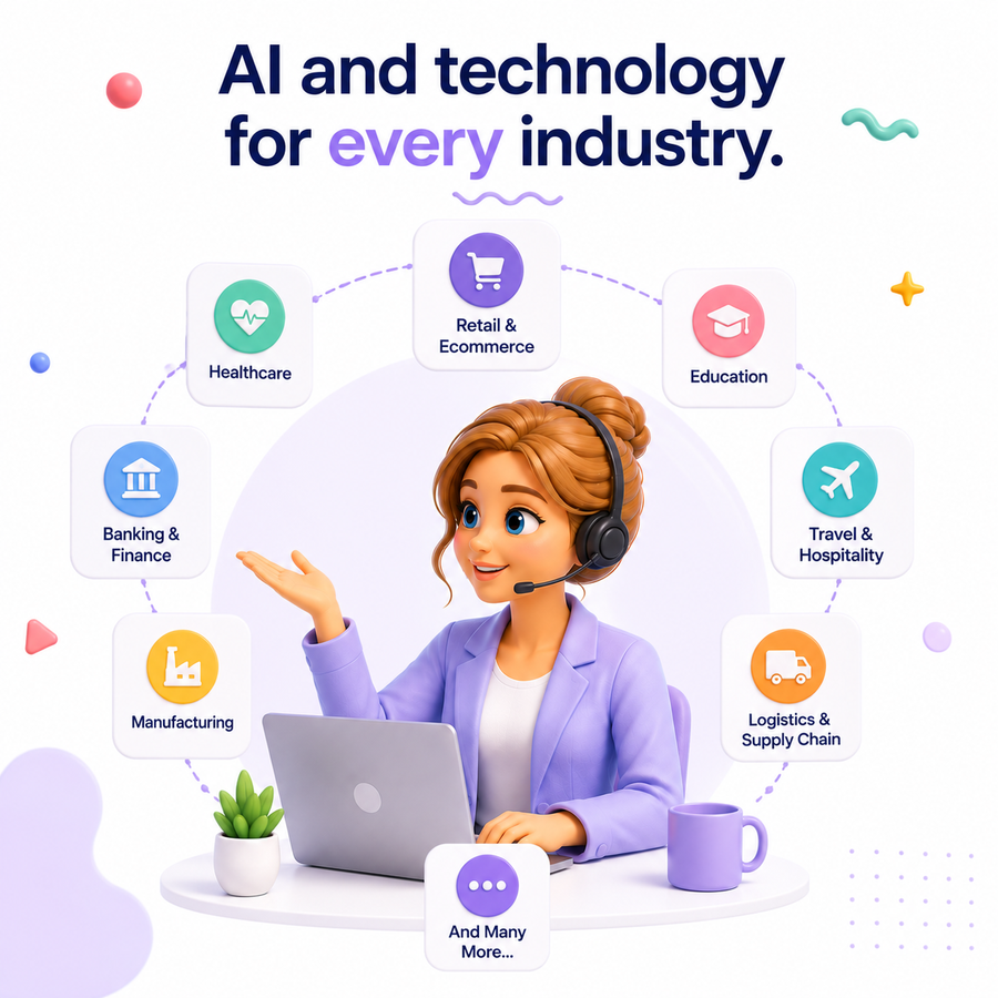 AI and technology for every industry — banking, healthcare, retail, education, travel, logistics, manufacturing, and more